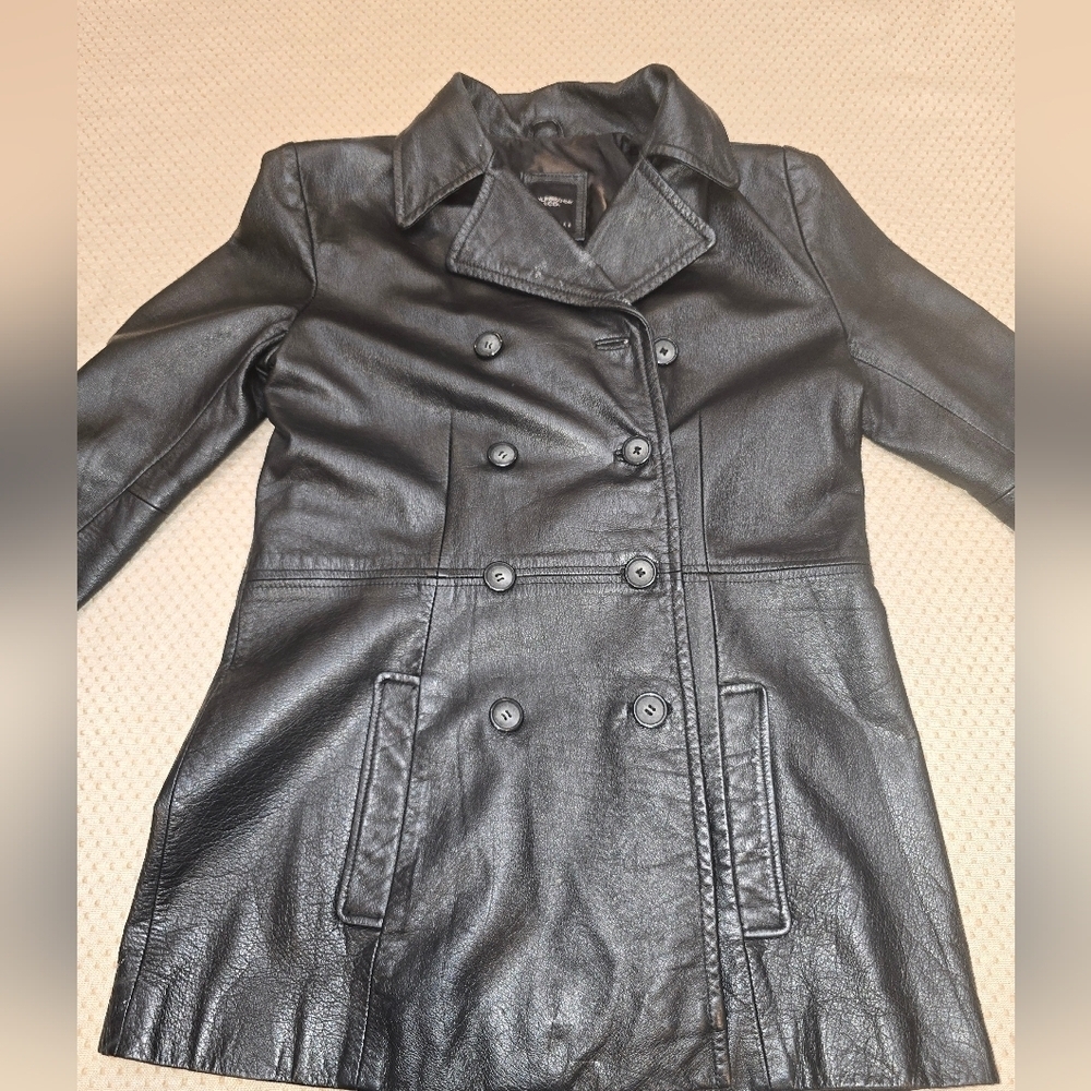 Colebrook Jacket Black Leather Double Breasted Collared Pockets Lined Size S - Picture 12 of 13